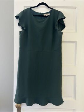 LOFT Forest Green Ruffle-Sleeve Midi Dress